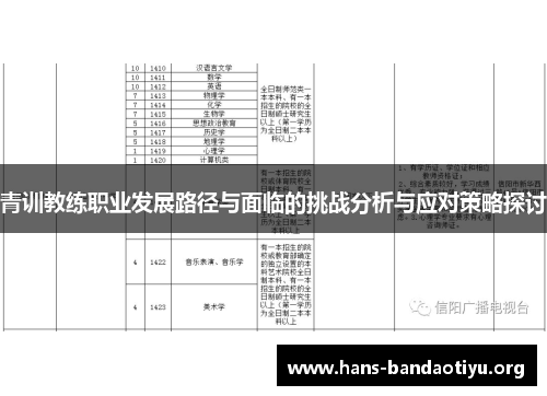 青训教练职业发展路径与面临的挑战分析与应对策略探讨